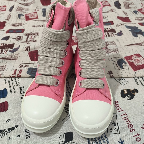 Rick Owens DRKSHDW Pink High-Top Sneakers - Picture 2 of 10